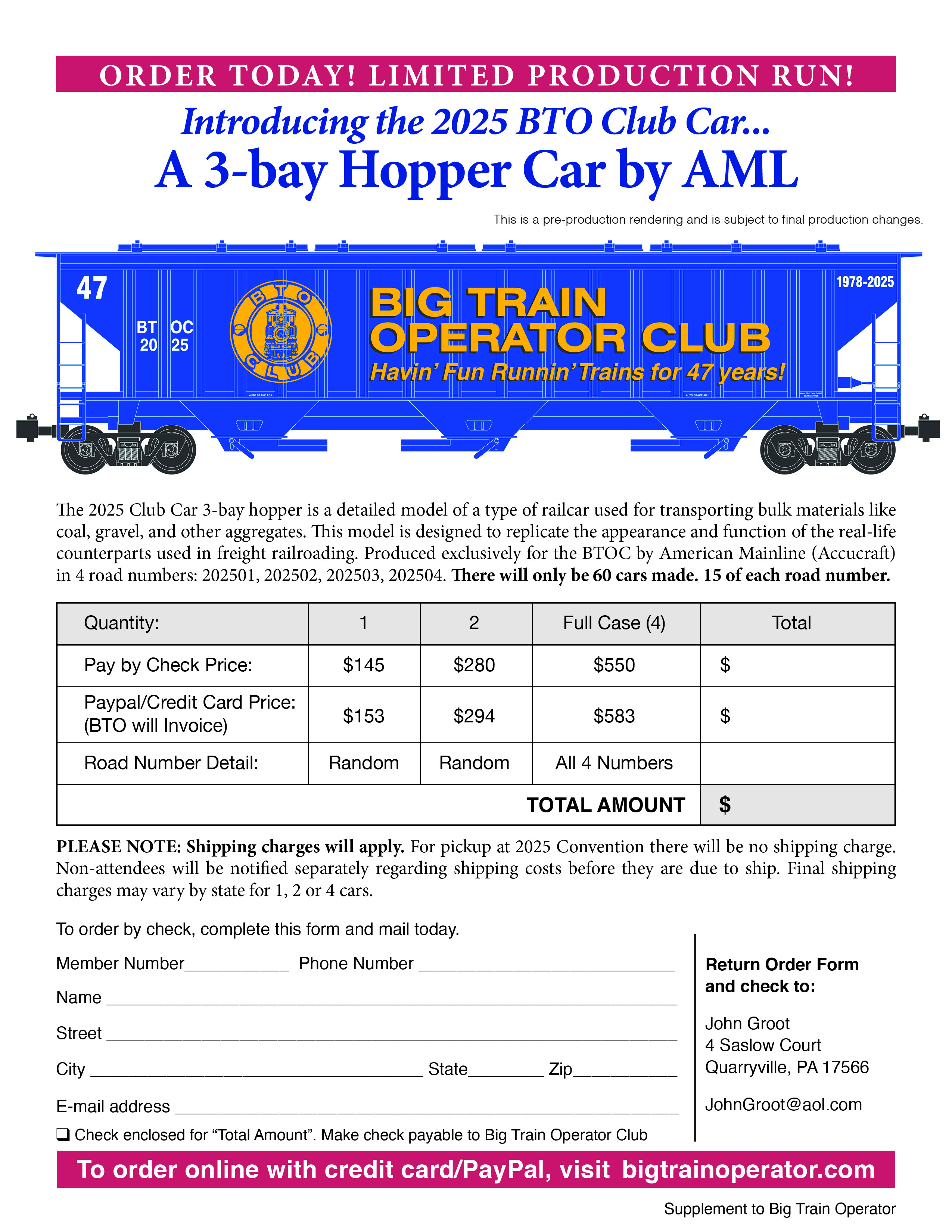 2025 Club Car Order Form